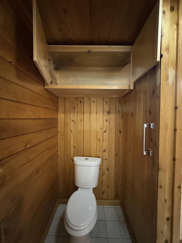 5 Canoe Ct Unit T3 R9, Nwp, ME 04462 - bathroom with wood walls, wood ceiling, and tile patterned flooring