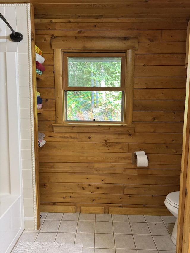 5 Canoe Ct Unit T3 R9, Nwp, ME 04462 - full bathroom featuring tile patterned flooring, a shower, wooden walls, and a tub to relax in