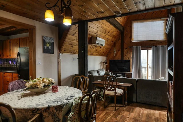 4 Mias Way, Ellsworth, ME 04605 - dining area featuring wood ceiling, an AC wall unit, and wood finished floors