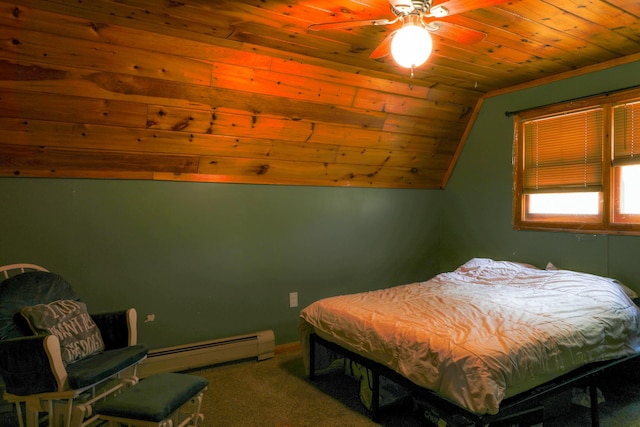 4 Mias Way, Ellsworth, ME 04605 - carpeted bedroom with a baseboard heating unit, vaulted ceiling, and wooden ceiling