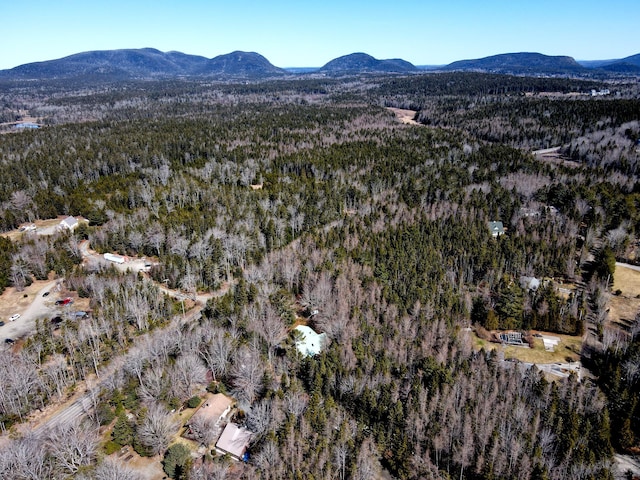 bird's eye view with a mountain view and a forest view