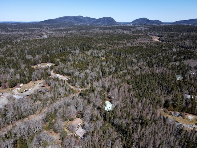 aerial view with a mountain view and a forest view