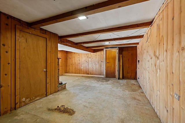 finished basement with wooden walls