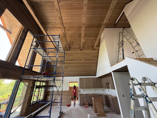 46 Harmony Row, Bethel, ME 04217 - detailed view of wooden ceiling with exposed beams