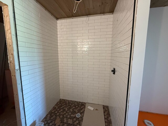 46 Harmony Row, Bethel, ME 04217 - full bath featuring a tile shower and wooden ceiling