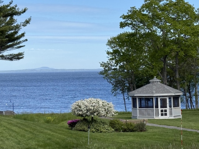 91 Dockside Ln Unit 5, Belfast, ME 04915 - water view featuring a gazebo and a mountainous background