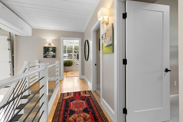 21 Atlantic St, Rockland, ME 04841 - hall with ornamental molding, baseboards, and light wood-style floors