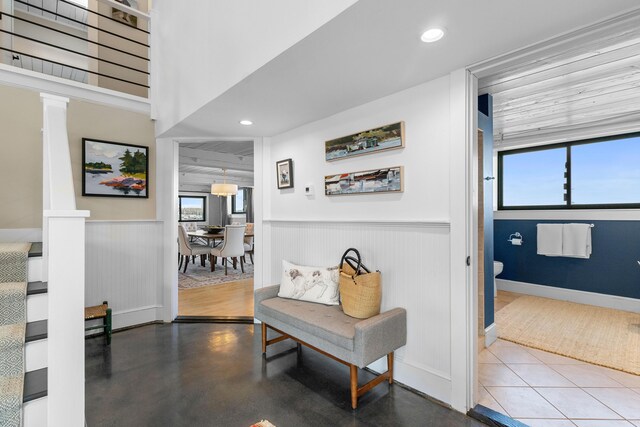21 Atlantic St, Rockland, ME 04841 - hall featuring ornate columns, recessed lighting, and wainscoting