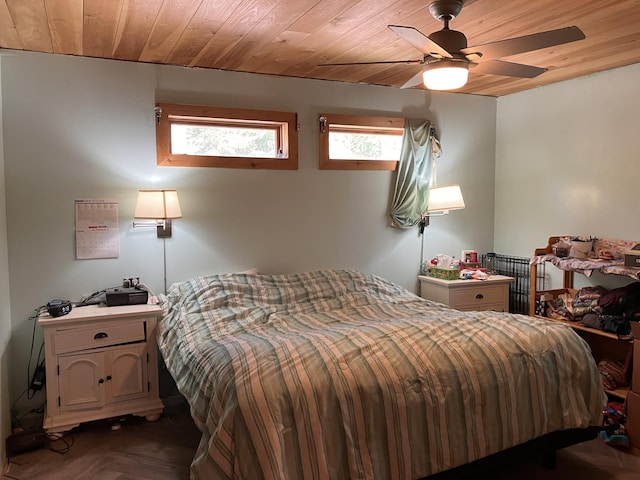 44 Webb Pond Rd, Eastbrook, ME 04634 - bedroom featuring wood ceiling and a ceiling fan