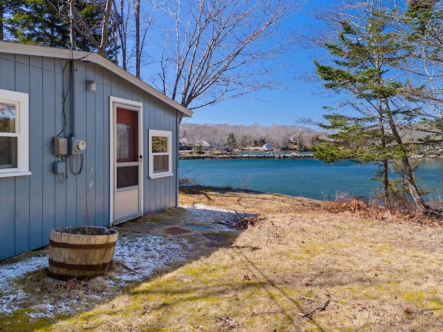 57 Samoset Trl, Boothbay, ME 04544 - exterior space featuring an outdoor structure and a water view