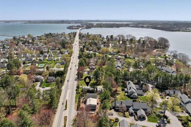 72 US Route 1, Falmouth, ME 04105 - aerial view of property and surrounding area with nearby suburban area, a main thoroughfare, and a large body of water