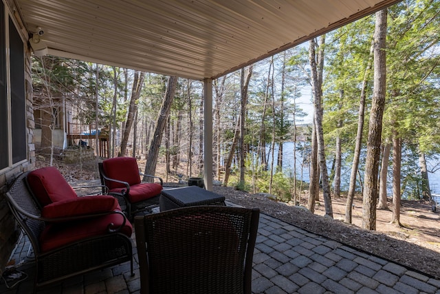 143 Beach Rd, Naples, ME 04055 - view of patio featuring a water view