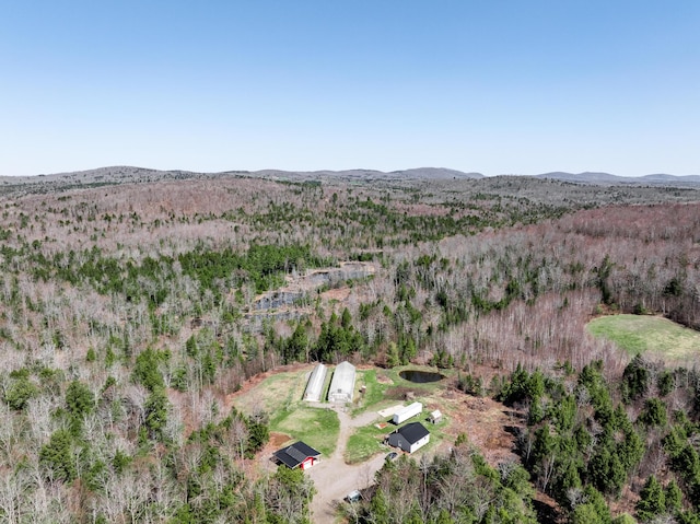 441 Works Rd, Jackson, ME 04921 - drone / aerial view featuring a wooded view and a mountain view