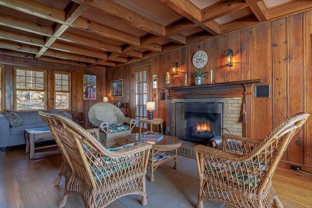 480 Sound Dr, Mount Desert, ME 04660 - interior space with wood walls, plenty of natural light, and coffered ceiling