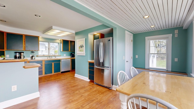 19 Spruce Head Rd, South Thomaston, ME 04858 - kitchen with appliances with stainless steel finishes, healthy amount of natural light, light wood-type flooring, and recessed lighting
