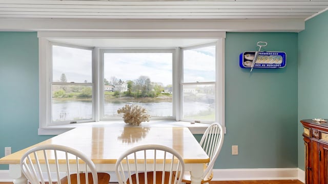19 Spruce Head Rd, South Thomaston, ME 04858 - dining space with a water view and baseboards