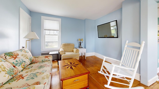19 Spruce Head Rd, South Thomaston, ME 04858 - living room with radiator heating unit, wood-type flooring, and baseboards