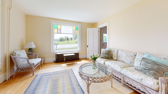 19 Spruce Head Rd, South Thomaston, ME 04858 - living room with radiator, hardwood / wood-style flooring, and baseboards