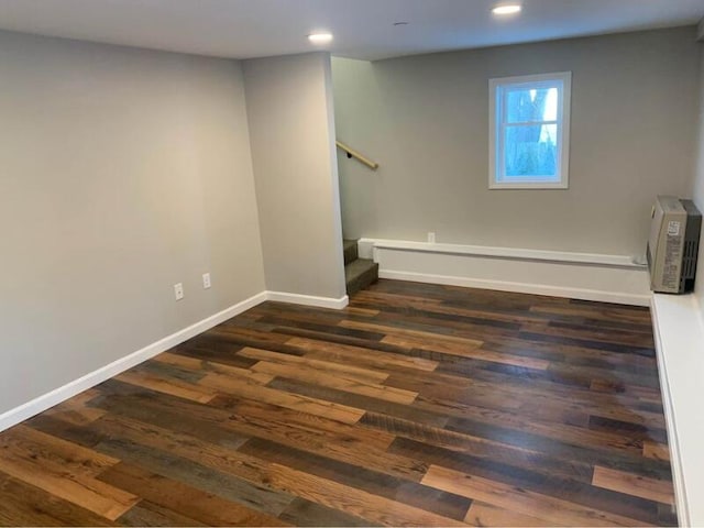 8 College Ave, Gorham, ME 04038 - below grade area featuring stairs, recessed lighting, dark wood-style floors, and baseboards
