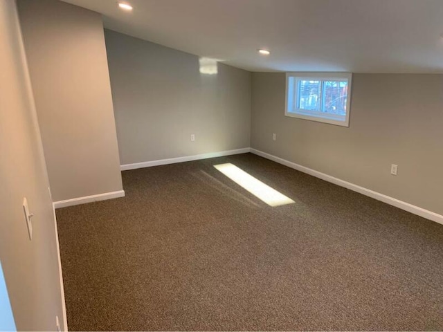 8 College Ave, Gorham, ME 04038 - basement featuring dark carpet, baseboards, and recessed lighting