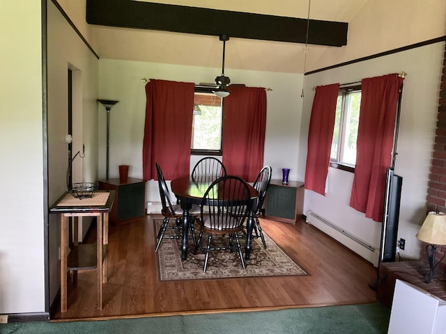 360 Garland Rd, Dexter, ME 04930 - dining area with a baseboard heating unit, wood finished floors, and plenty of natural light