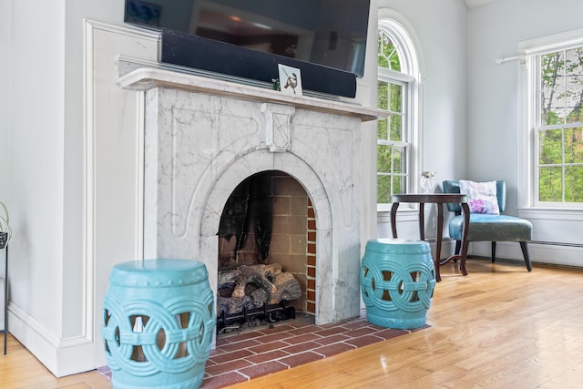 10 Thistleberry Ln, York, ME 03909 - detailed view of a fireplace with raised hearth and wood finished floors