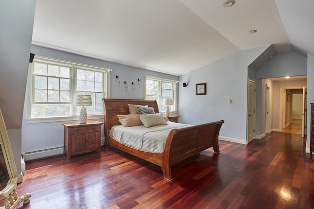 10 Thistleberry Ln, York, ME 03909 - bedroom featuring baseboard heating, lofted ceiling, and wood finished floors