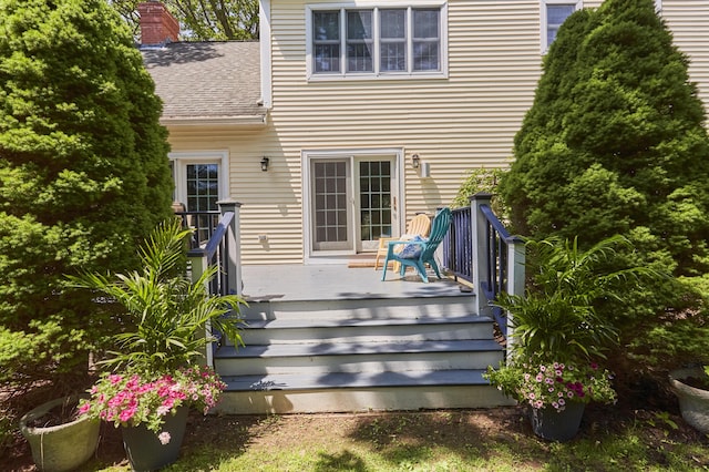 10 Thistleberry Ln, York, ME 03909 - back of property featuring a shingled roof and a wooden deck