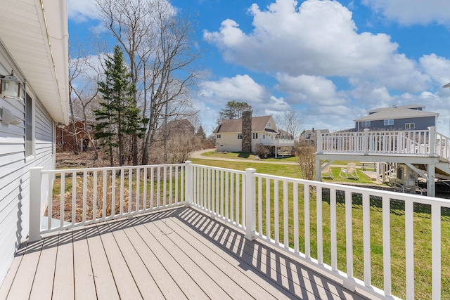 58 Shelton Dr, York, ME 03909 - wooden terrace featuring a lawn and a residential view
