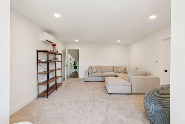239 Hunter Way, Falmouth, ME 04105 - living area with an AC wall unit, recessed lighting, light colored carpet, and baseboards