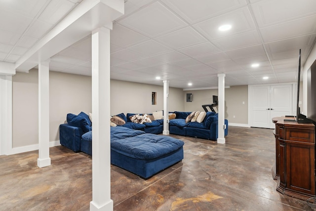 239 Hunter Way, Falmouth, ME 04105 - living area featuring concrete flooring, recessed lighting, and baseboards