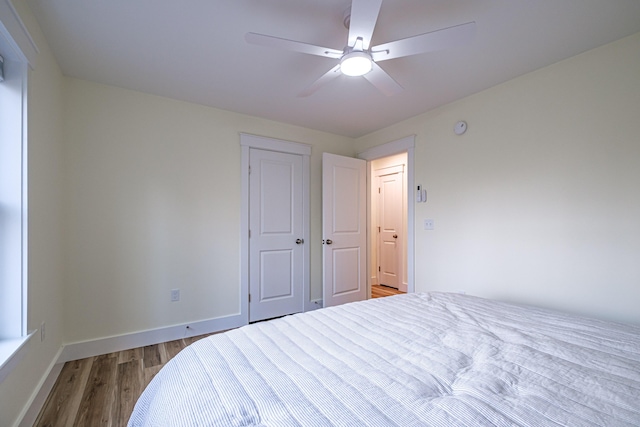 15 Summit Dr, Bridgton, ME 04009 - bedroom featuring ceiling fan, baseboards, and wood finished floors