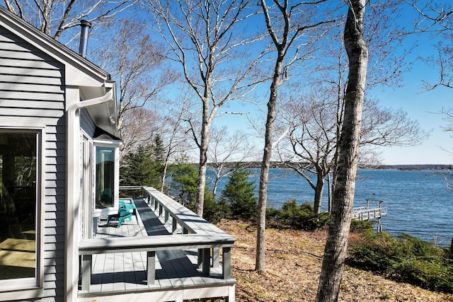 exterior space with a water view