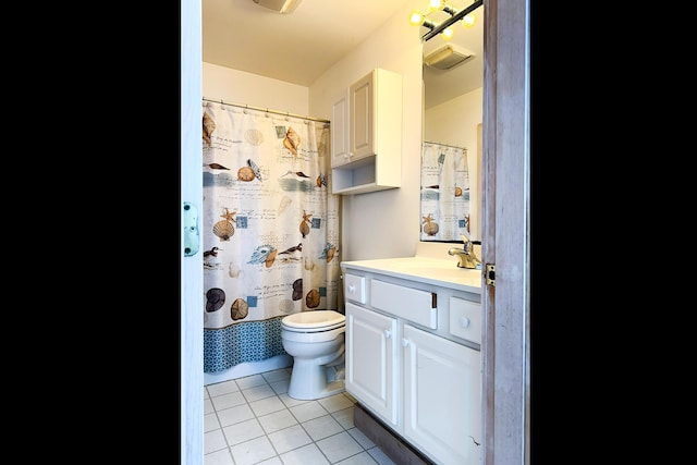 full bath featuring toilet, tile patterned flooring, and vanity