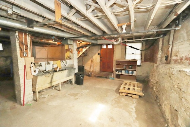 view of unfinished basement