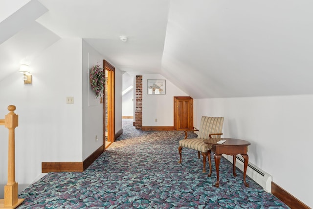 117 Youngs Ridge Rd, Acton, ME 04001 - interior space with baseboard heating, baseboards, carpet, and lofted ceiling