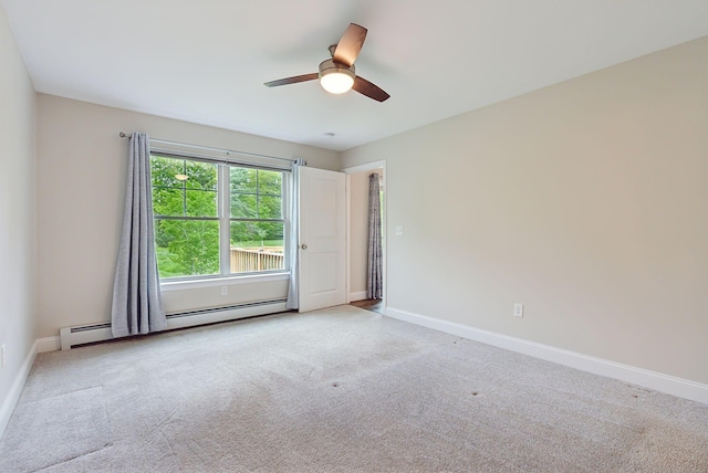 79 Colins Meadow Ln, Alfred, ME 04002 - carpeted empty room featuring a ceiling fan, baseboards, and baseboard heating