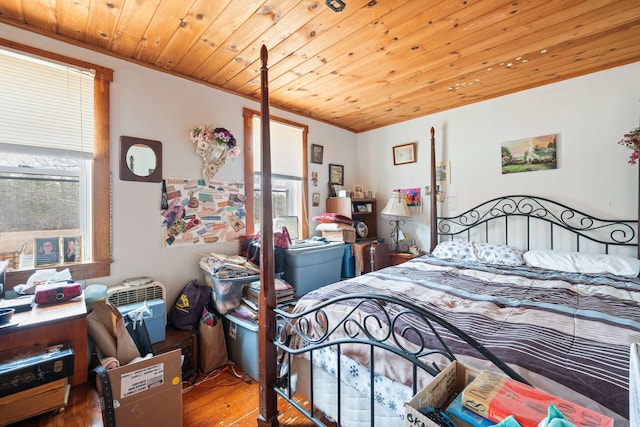 bedroom featuring wood finished floors and wood ceiling