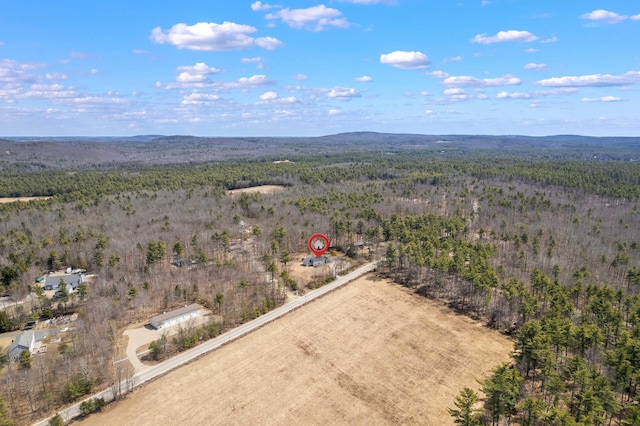 birds eye view of property featuring a mountain view and a view of trees