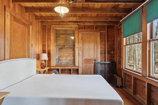 34 Jordan Shore Dr, Poland, ME 04274 - bedroom with wooden walls, wooden ceiling, and multiple windows