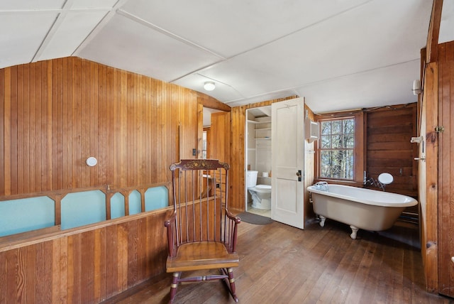 34 Jordan Shore Dr, Poland, ME 04274 - sitting room with wooden walls, lofted ceiling, and hardwood / wood-style flooring