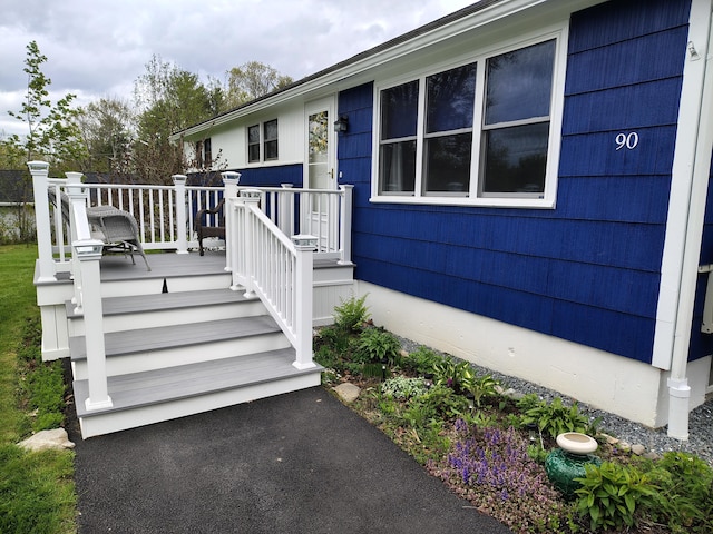 90 Whig St, Winterport, ME 04496 - doorway to property featuring a wooden deck