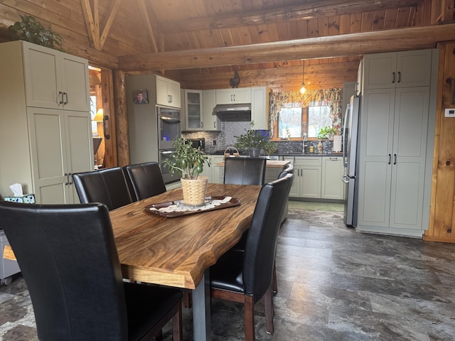 1083 N Rd, Ripley, ME 04930 - dining room featuring wooden ceiling and lofted ceiling with beams