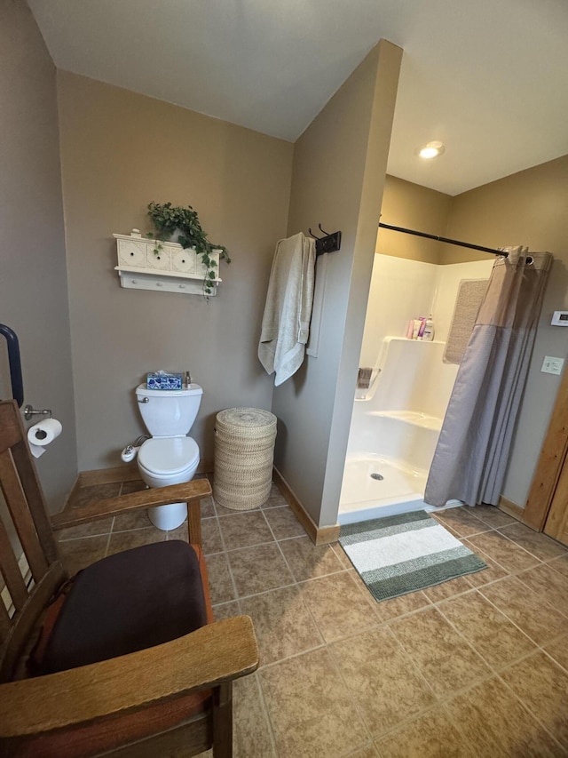 1083 N Rd, Ripley, ME 04930 - full bathroom with toilet, a stall shower, baseboards, and tile patterned floors
