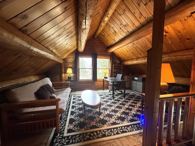 1083 N Rd, Ripley, ME 04930 - sitting room with vaulted ceiling with beams and wood ceiling
