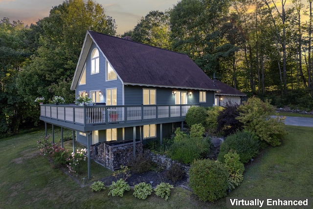 252 General Turner Hill Rd, Turner, ME 04282 - back of house with a lawn, a wooden deck, and a shingled roof