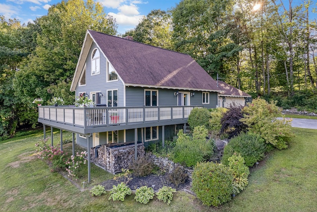 252 General Turner Hill Rd, Turner, ME 04282 - back of house with a yard, a shingled roof, and a deck