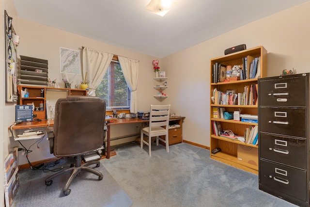 252 General Turner Hill Rd, Turner, ME 04282 - carpeted home office featuring baseboards and a baseboard radiator