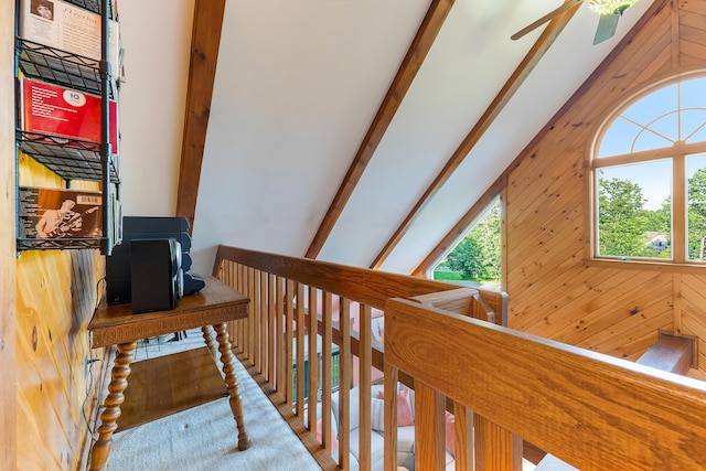 252 General Turner Hill Rd, Turner, ME 04282 - interior space with wooden walls and lofted ceiling with beams