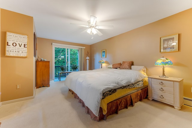 252 General Turner Hill Rd, Turner, ME 04282 - bedroom with baseboards, access to outside, light colored carpet, and a ceiling fan